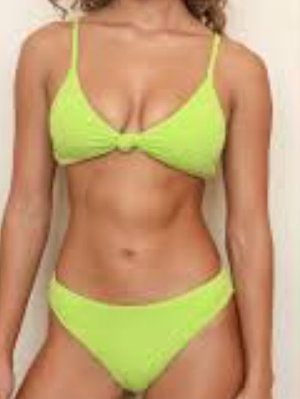Dippin daisys Glow Green Knotted Center Bikini Top With Cheeky Bottoms Small